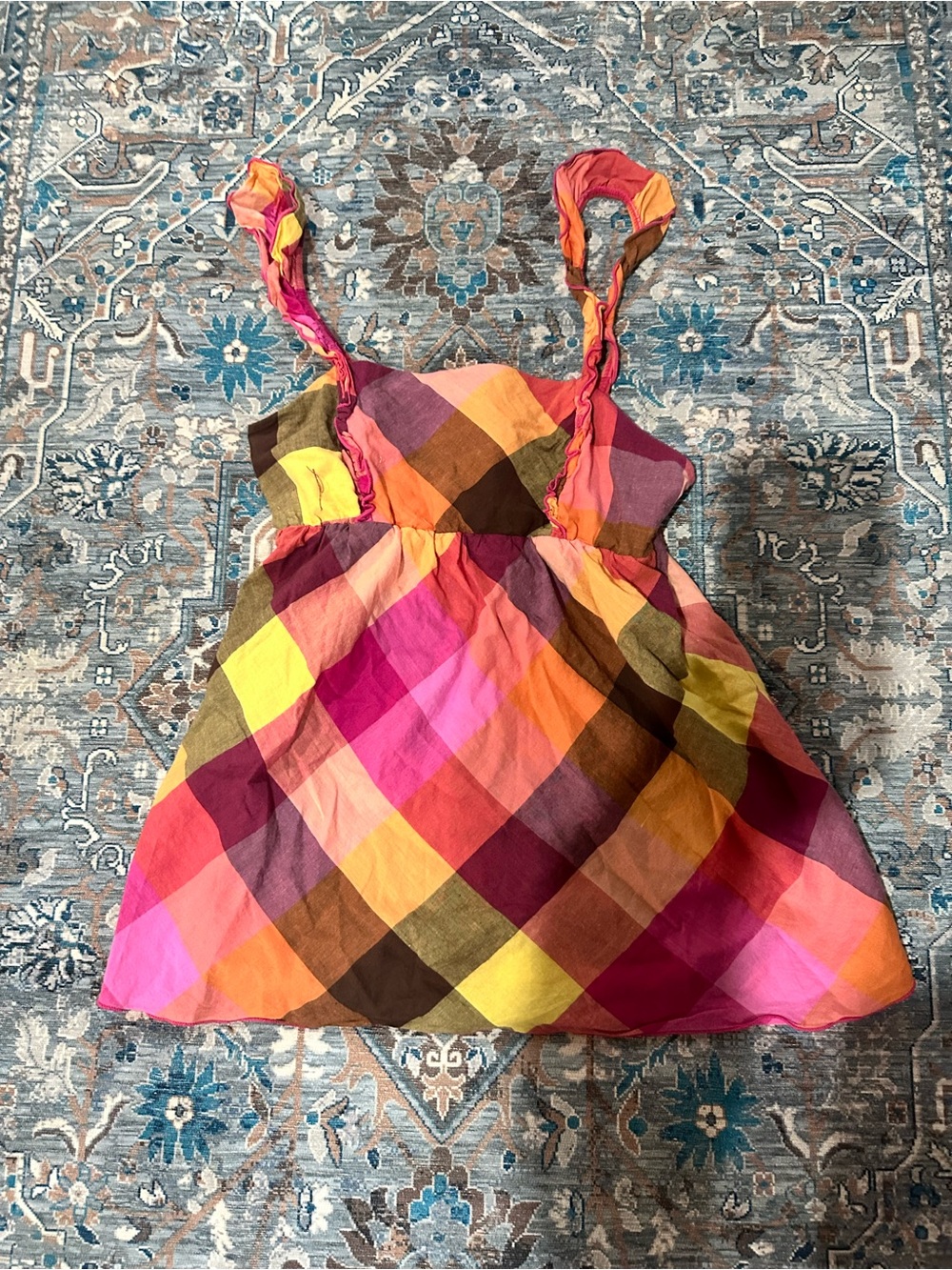 Candie's Multicolor Plaid Ruffled Strap Tank Top - Pink, Orange, Yellow, Brown